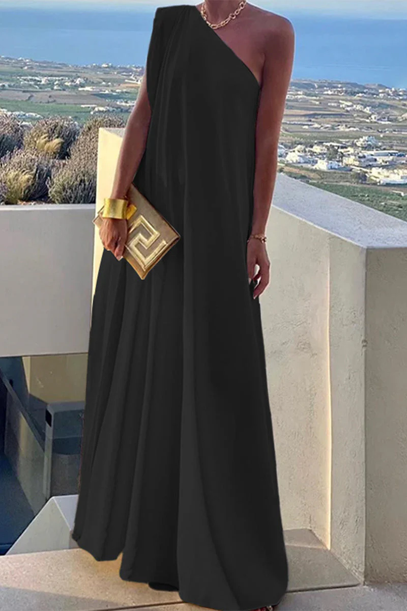 Thalia | Elegant, simple, solid, asymmetrical evening dresses with a slanted collar - Image 2