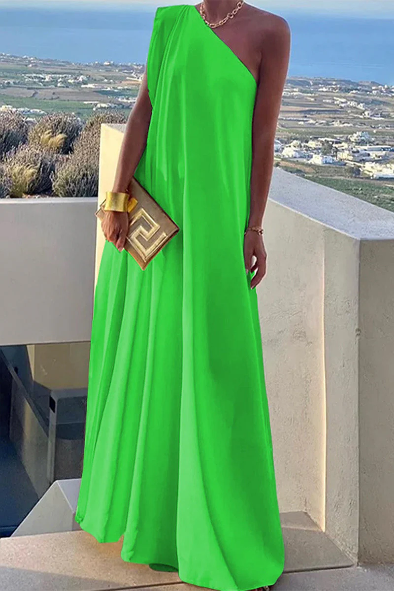 Thalia | Elegant, simple, solid, asymmetrical evening dresses with a slanted collar - Image 3