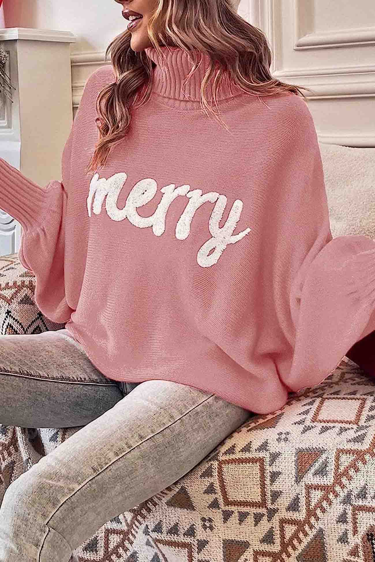 Theresa | Cheerful turtleneck knit sweater with printed sleeves - Image 11