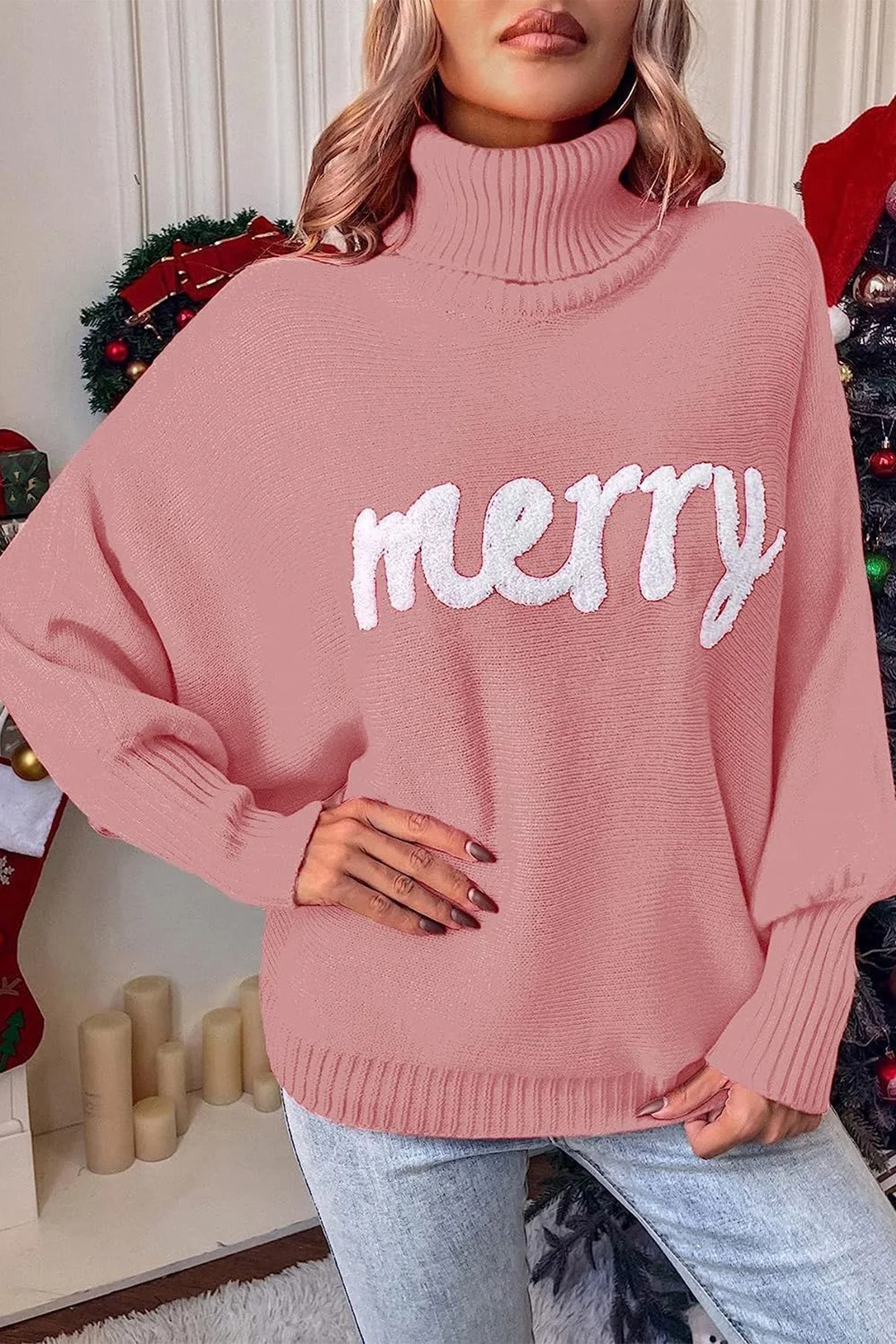 Theresa | Cheerful turtleneck knit sweater with printed sleeves - Image 12