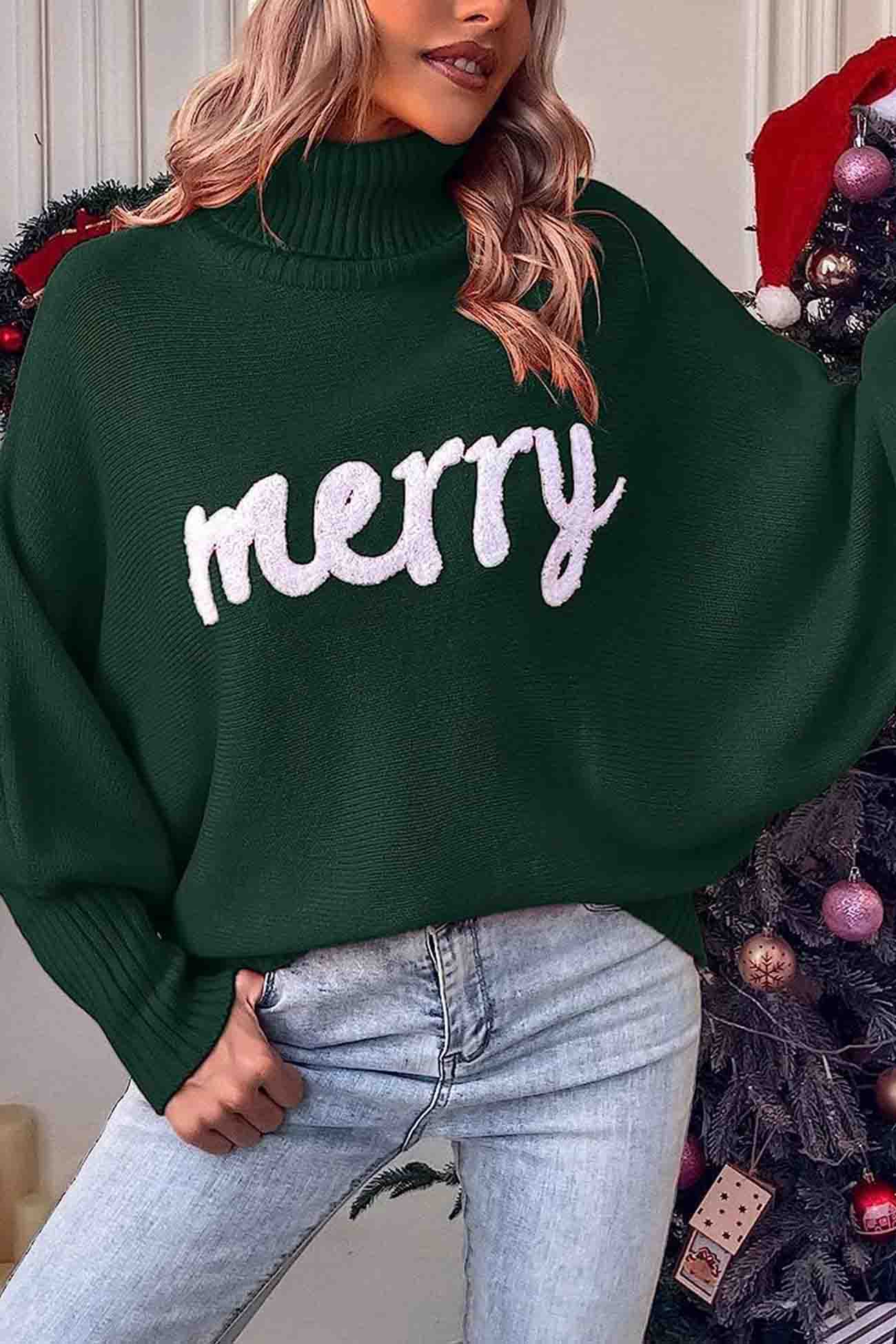 Theresa | Cheerful turtleneck knit sweater with printed sleeves - Image 7