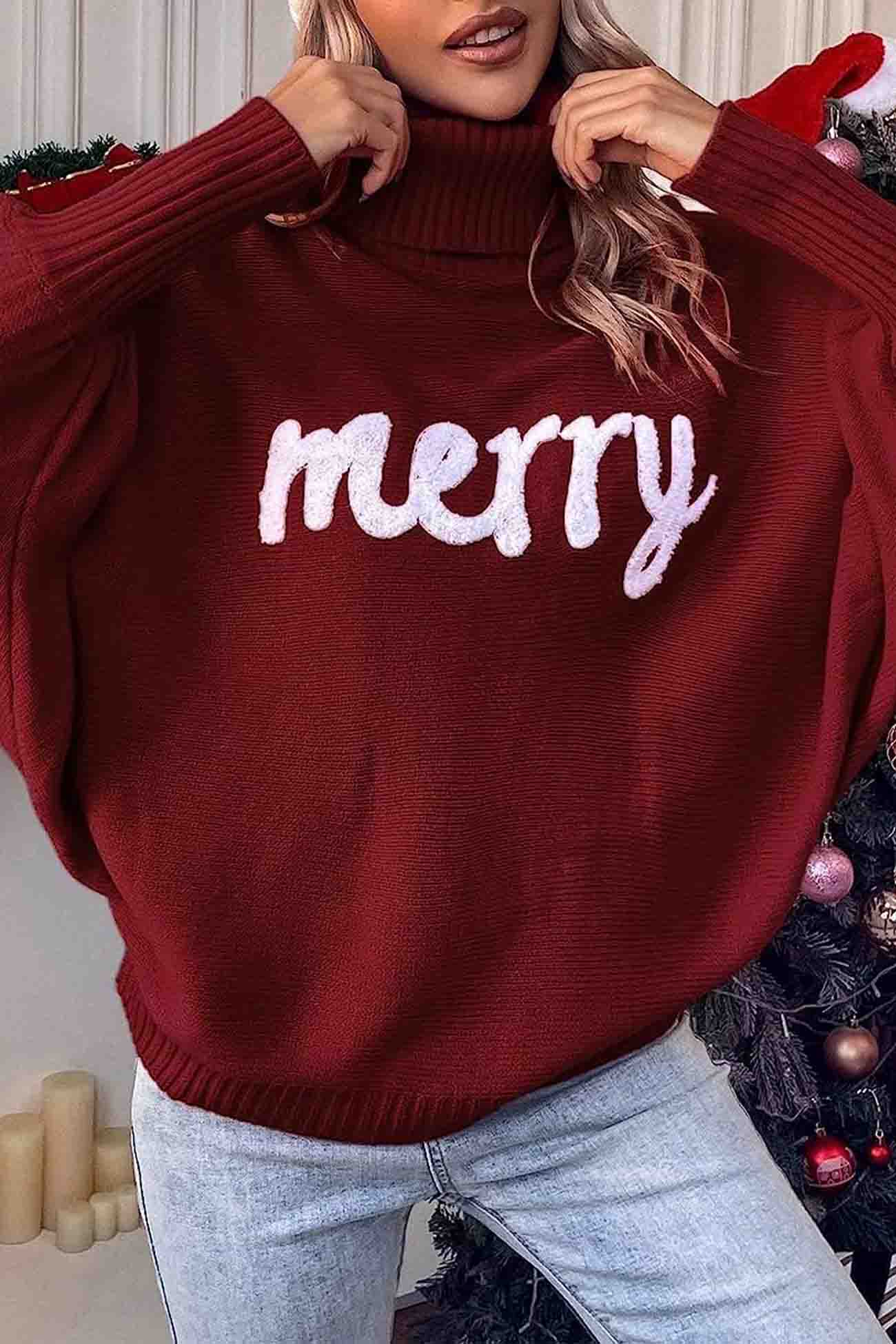 Theresa | Cheerful turtleneck knit sweater with printed sleeves - Image 9