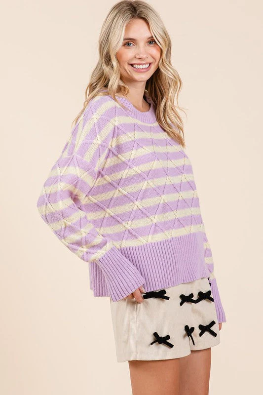 Theresa | Striped argyle knit sweater - Image 2