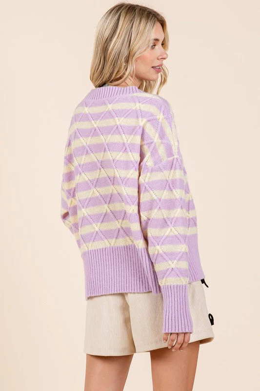 Theresa | Striped argyle knit sweater - Image 3