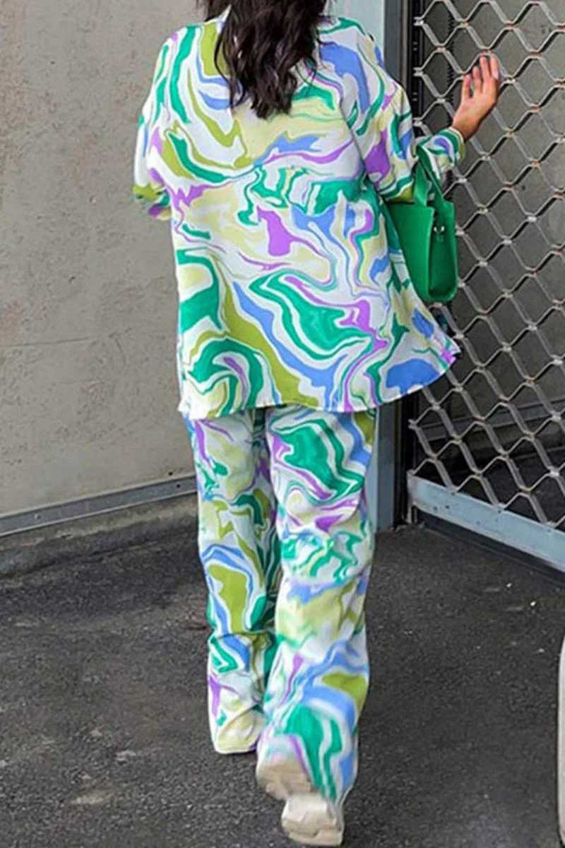 Trinidad | Casual printed cardigan with trousers, turn-down collar, long sleeves, two-piece - Image 2