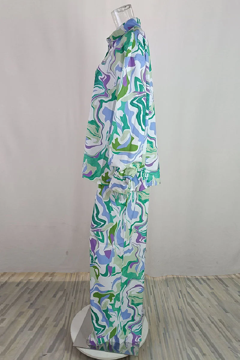 Trinidad | Casual printed cardigan with trousers, turn-down collar, long sleeves, two-piece - Image 5