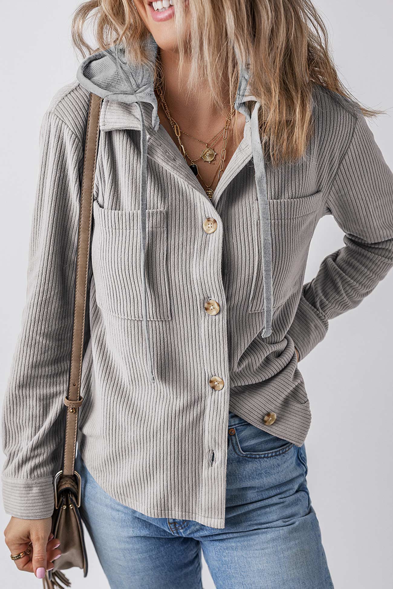 Ulla | Ribbed hooded jacket with button placket - Image 20