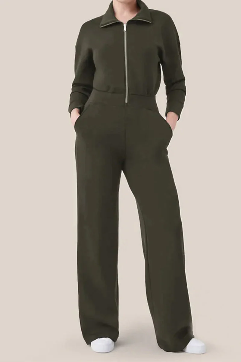 Valentina | Casual, simple jumpsuits with a fixed pocket zip and turn-down collar