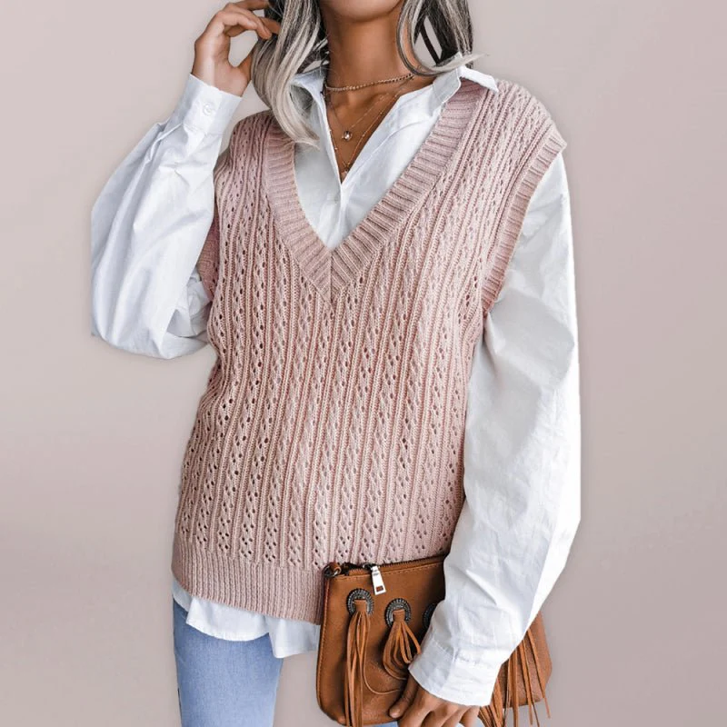Valerie® | Women'S V-Neck Hollow Out Fried Dough Sweater Casual Knitted Vest - Image 10