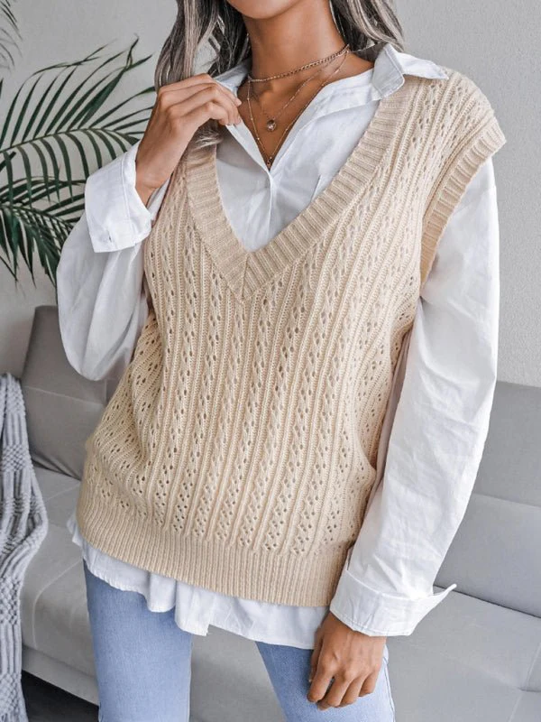 Valerie® | Women'S V-Neck Hollow Out Fried Dough Sweater Casual Knitted Vest - Image 8