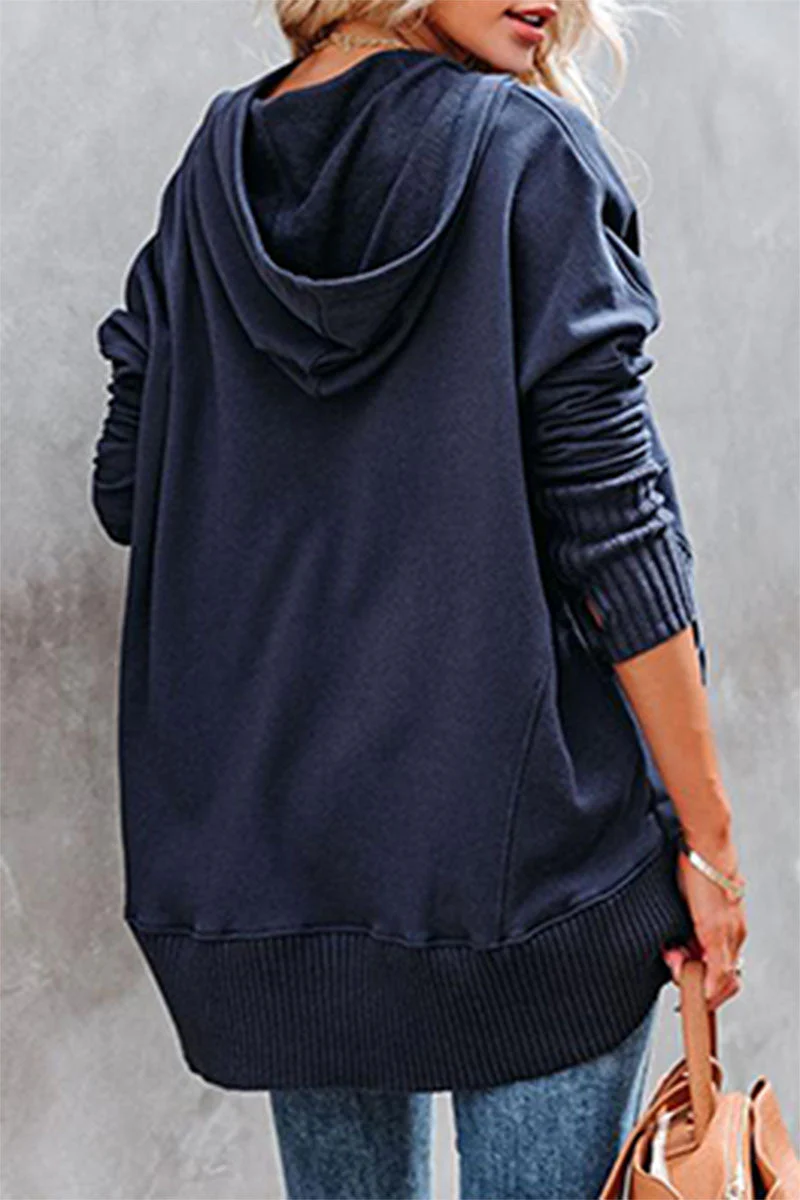 Vanesa | Casual solid tops with pocket buckle and hooded collar - Image 12