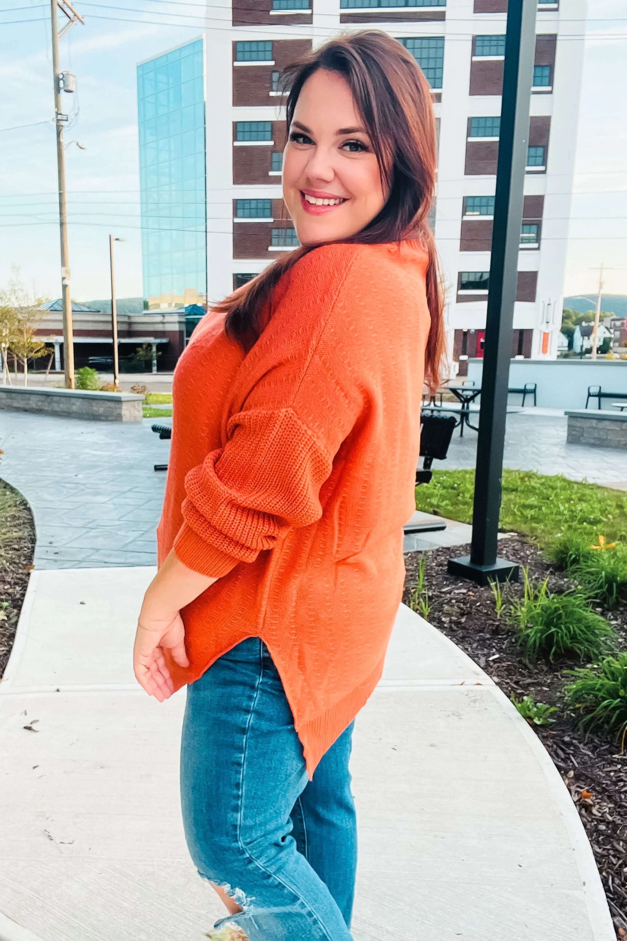 Vanessa | Autumn Vibes Pumpkin Asymmetrical Knit Sweater - Image 5