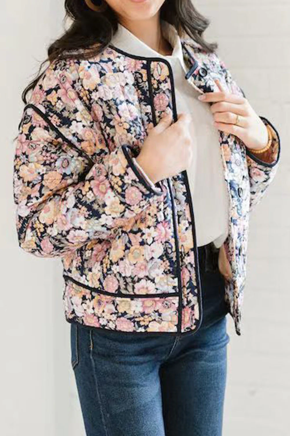 Vanessa | Floral winter coat with buttons and long sleeves - Image 8