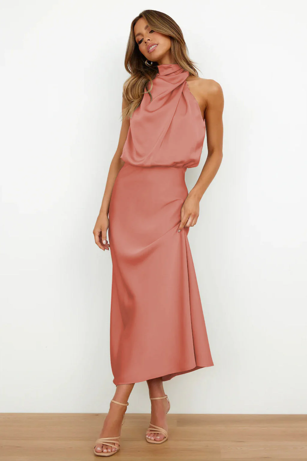 Vanessa® | Long Satin Dress With American Neckline - Image 2