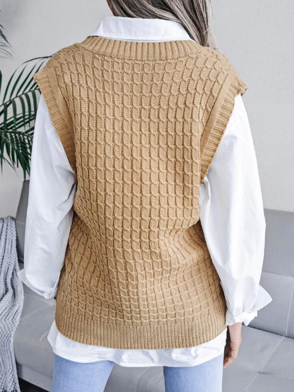 Vanessa® | Women'S V-Neck Fried Dough Sweater, Casual, Loose Knit