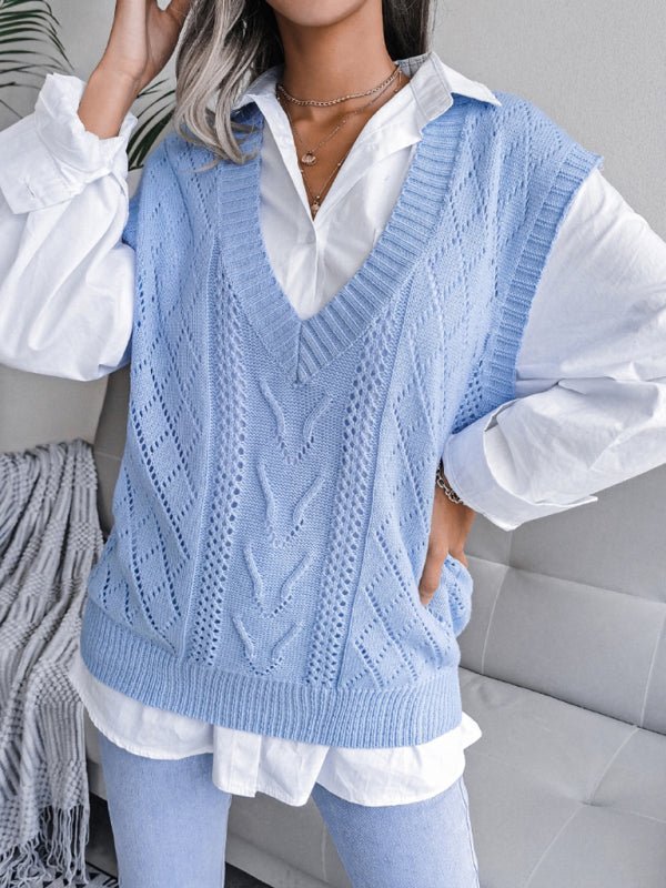 Vega® | Women'S Knitted Sweater With Hollow Out Fried Dough And V-Neck - Image 11