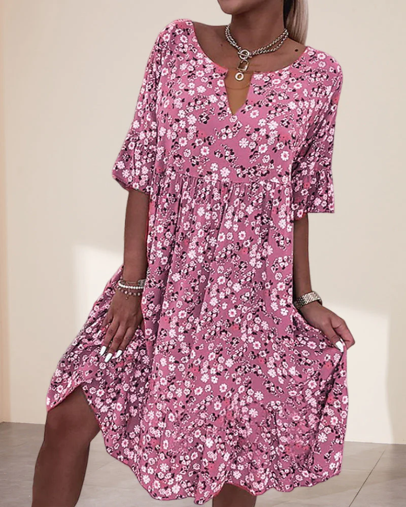 Victoria® | Elegant Half-Sleeved Dress Made Of Floral Cotton Material