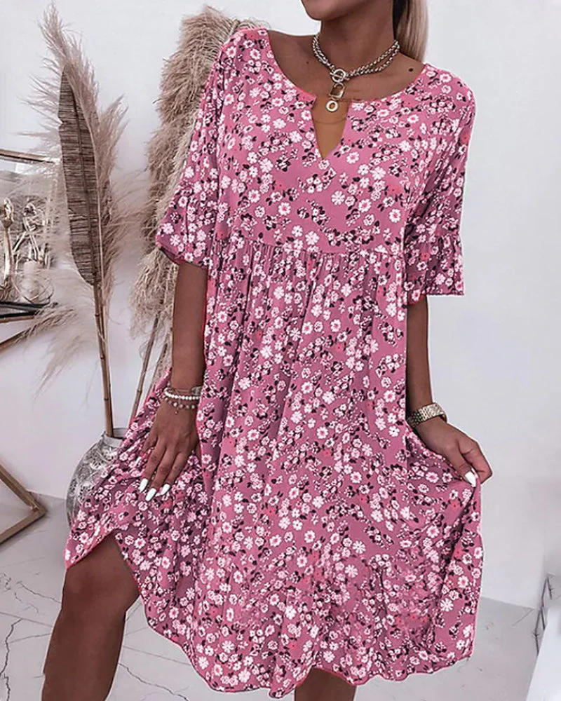 Victoria® | Elegant Half-Sleeved Dress Made Of Floral Cotton Material - Image 8