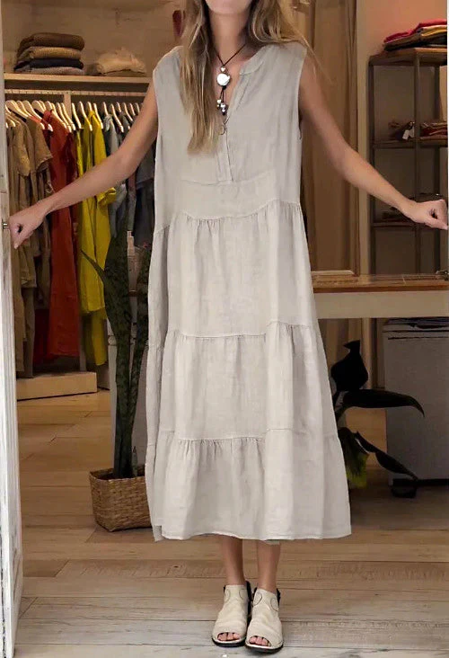 Victoria® | Vesper Solid Color Cotton And Linen Dress For Women - Image 6