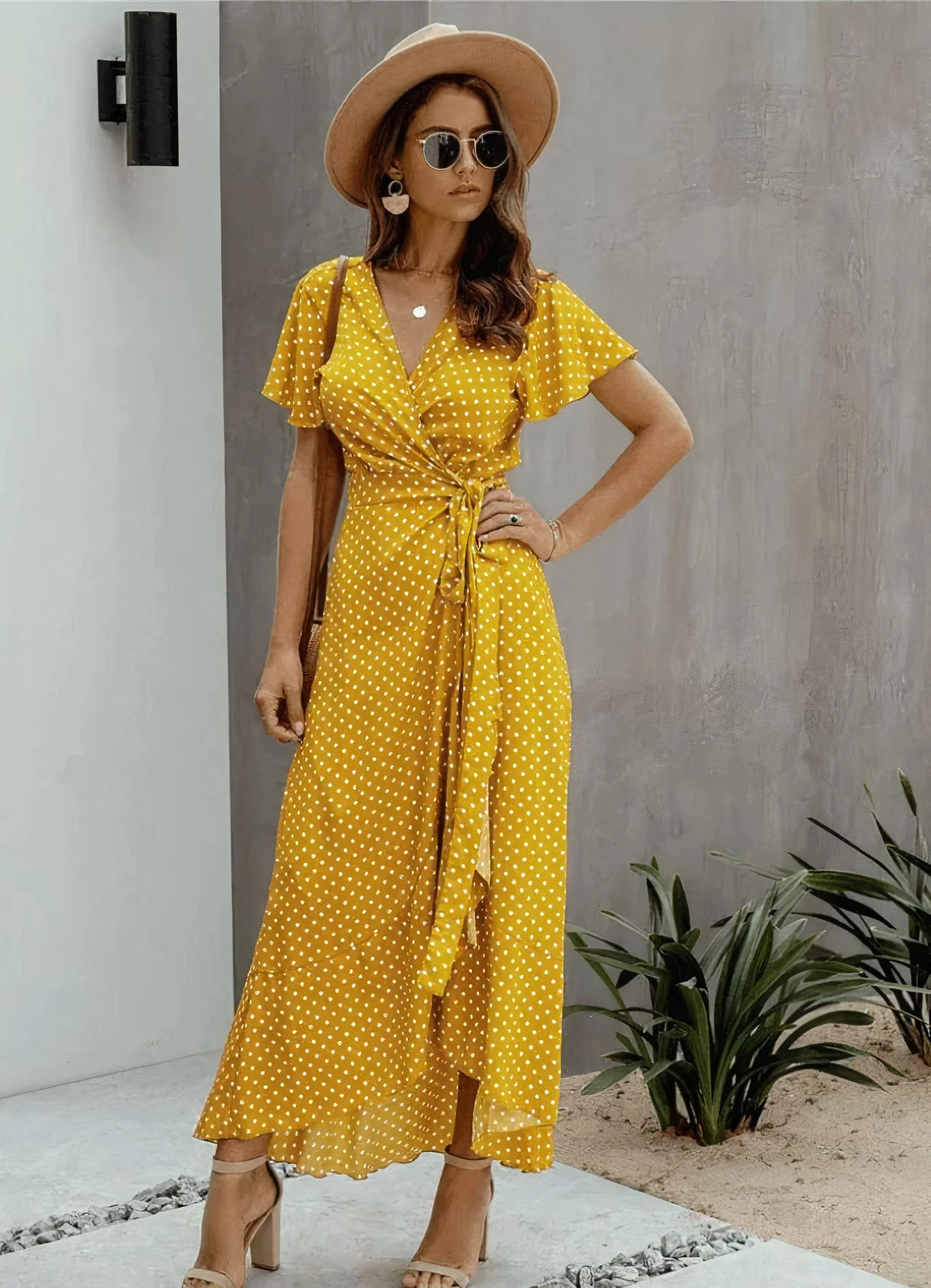 Victoria® | Yellow Midi Dress With Polka Dots
