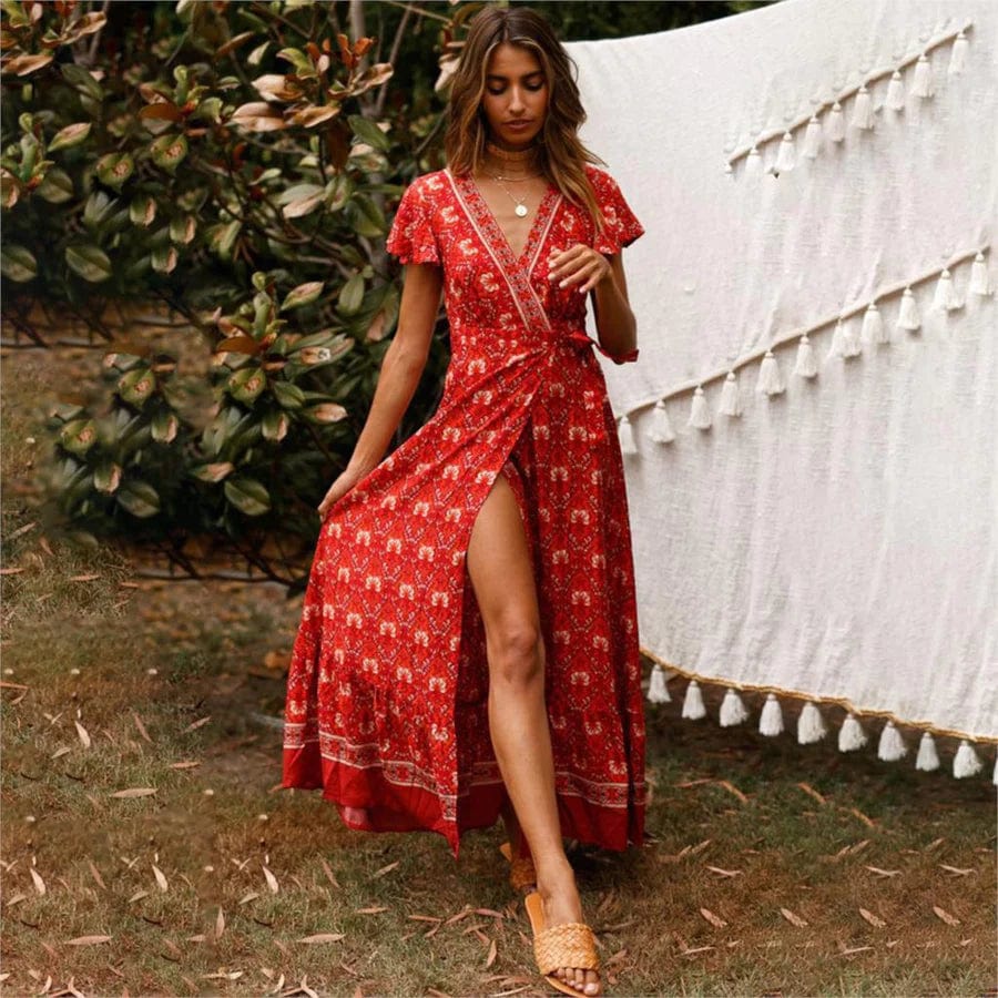 Vilma® | Red High-Cut Maxi Dress