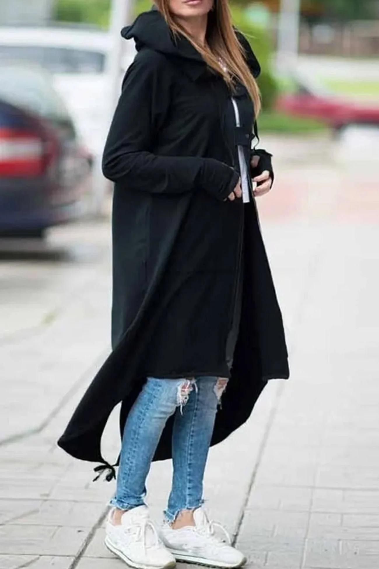 Violeta | Long hoodie with zip fastening and drawstring hem - Image 2