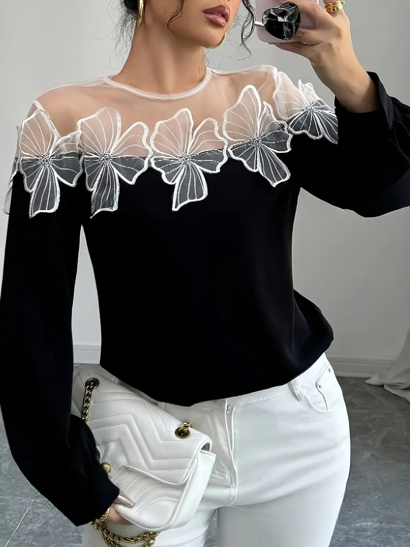 Vittoria® | Elegant Long-Sleeved Blouse Made Of Mesh Fabric - Image 3