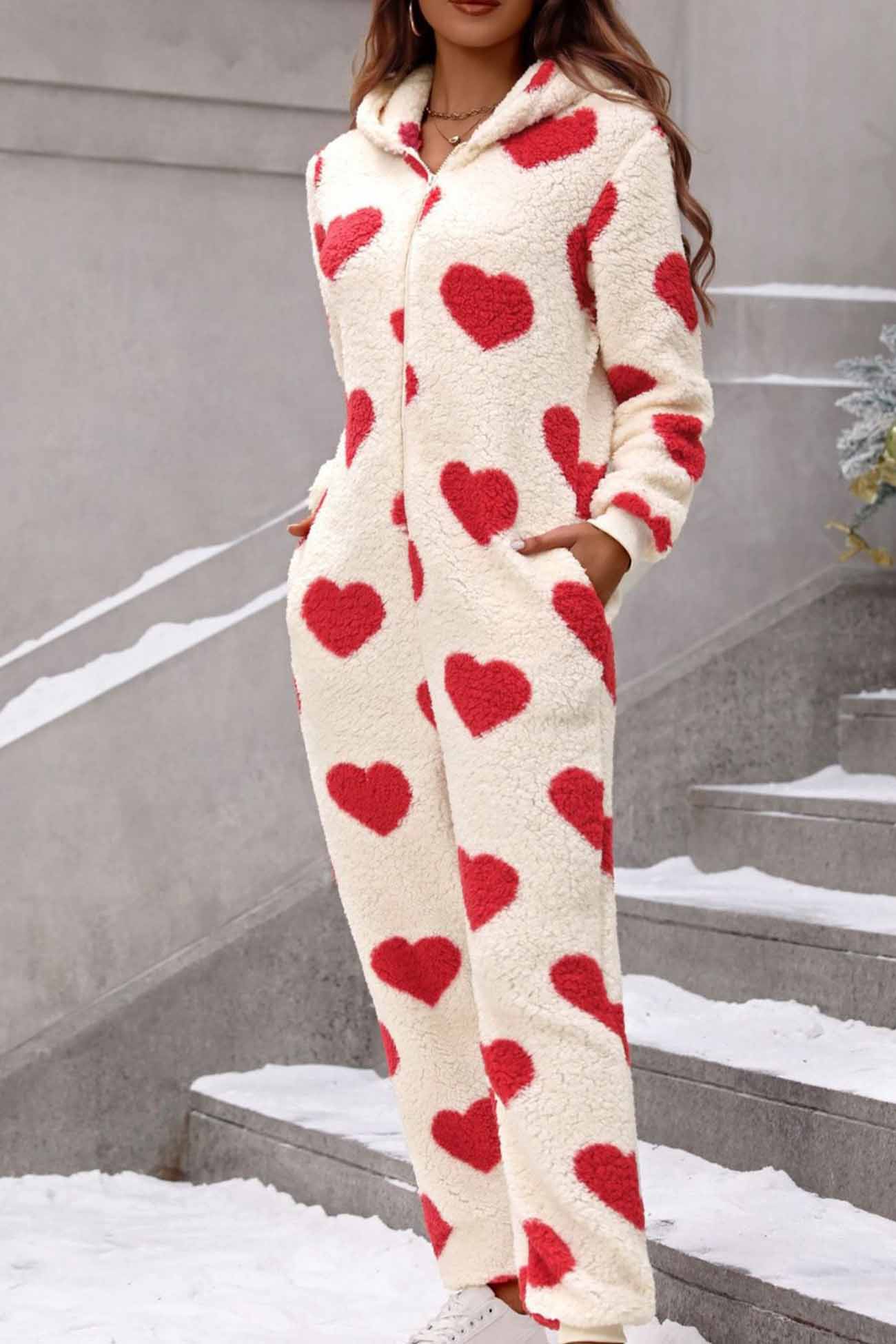 Vittoria | Plush heart jumpsuits with hood and zip - Image 5