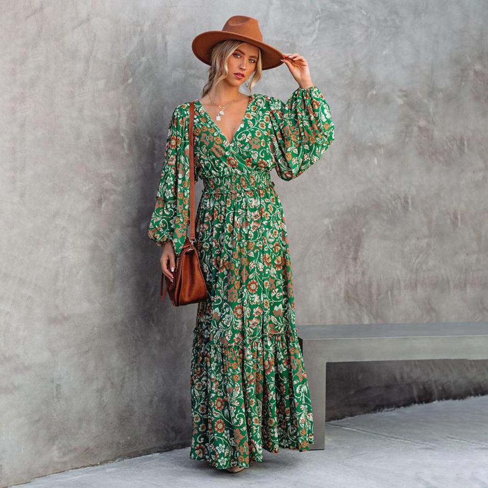 Viviana® | Green Floral Bohemian Maxi Dress