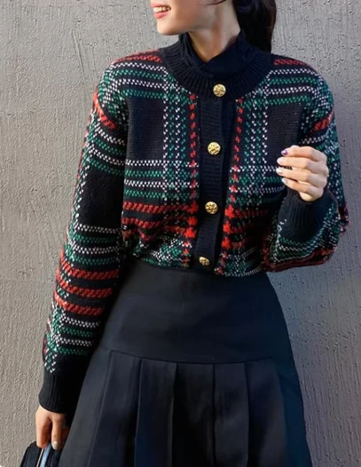 Viviana | Vintage Korean plaid cardigan - Image 2