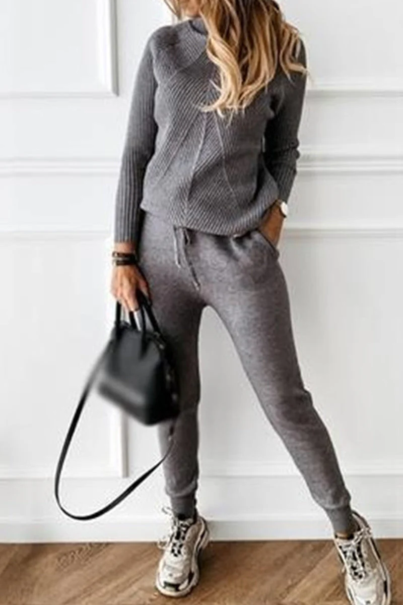 Wanda | Casual solid color turtleneck long sleeve two piece sweater - Image 4