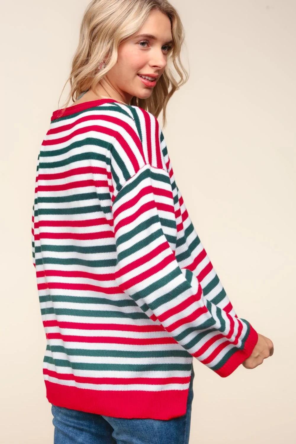 Wendy | Full size Haptics knit top with stripes and contrast side slits - Image 2