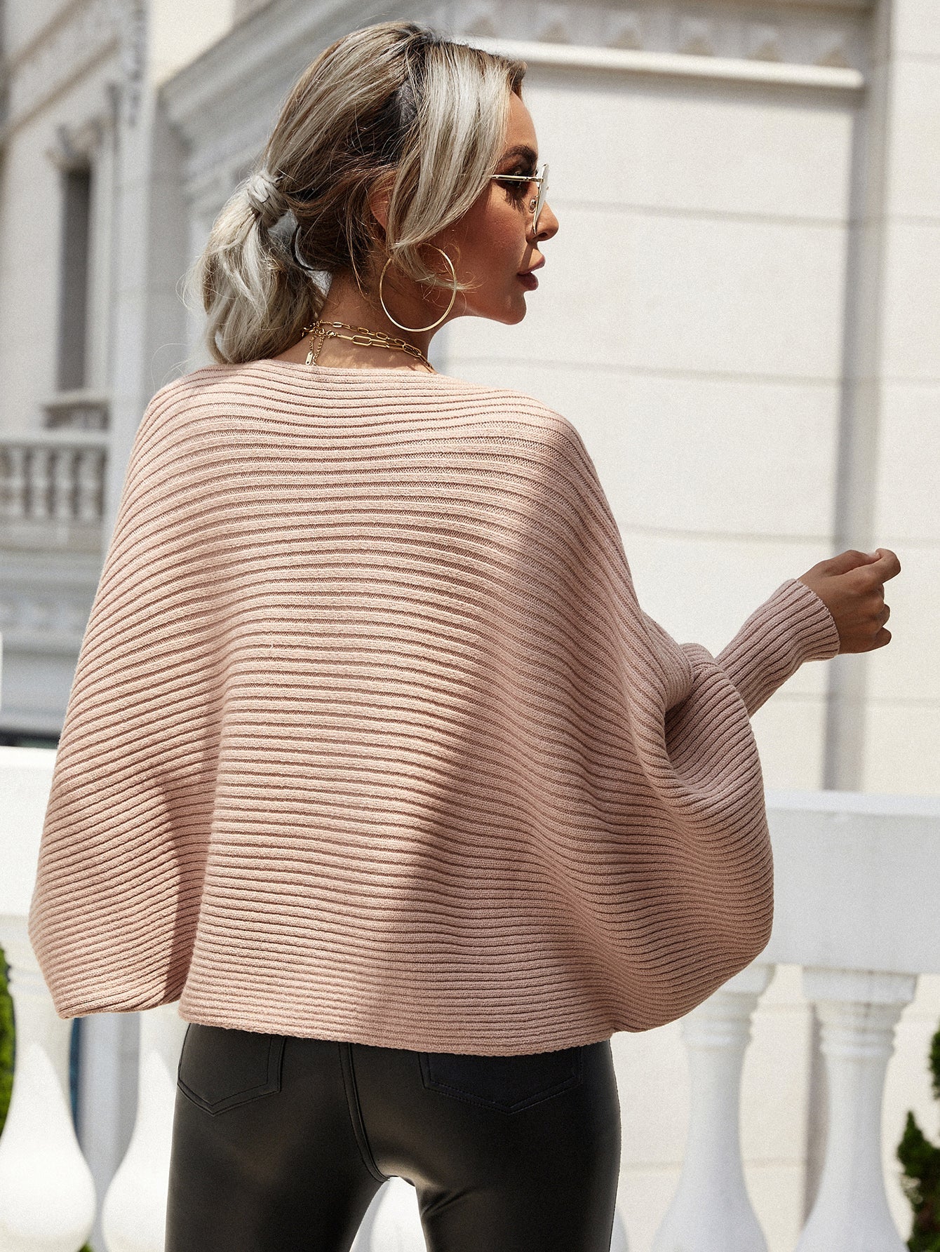 Wendy | Woven right horizontal ribbed sweater with dolman sleeves - Image 19