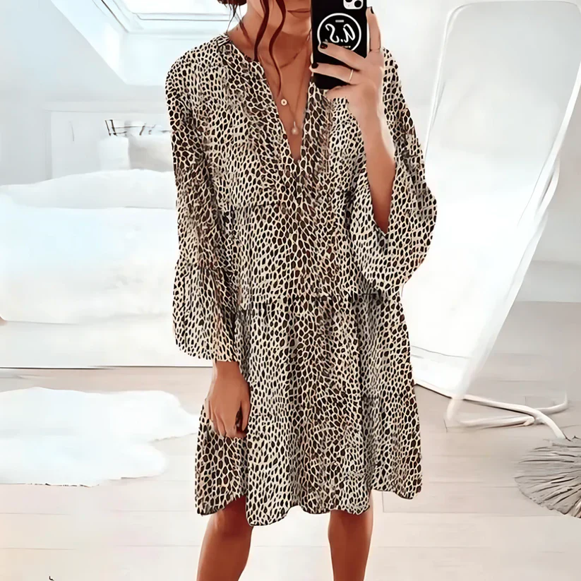 Wilhelmina® | Flowy Leopard Print Dress