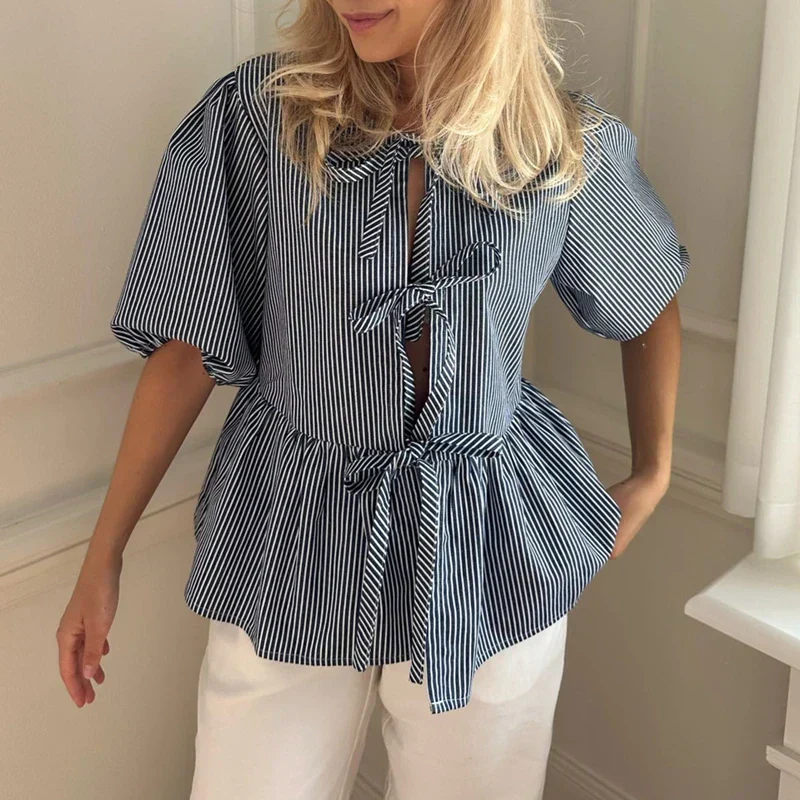 Xenia® | Vintage Striped Blouse With Tie Bow - Image 2