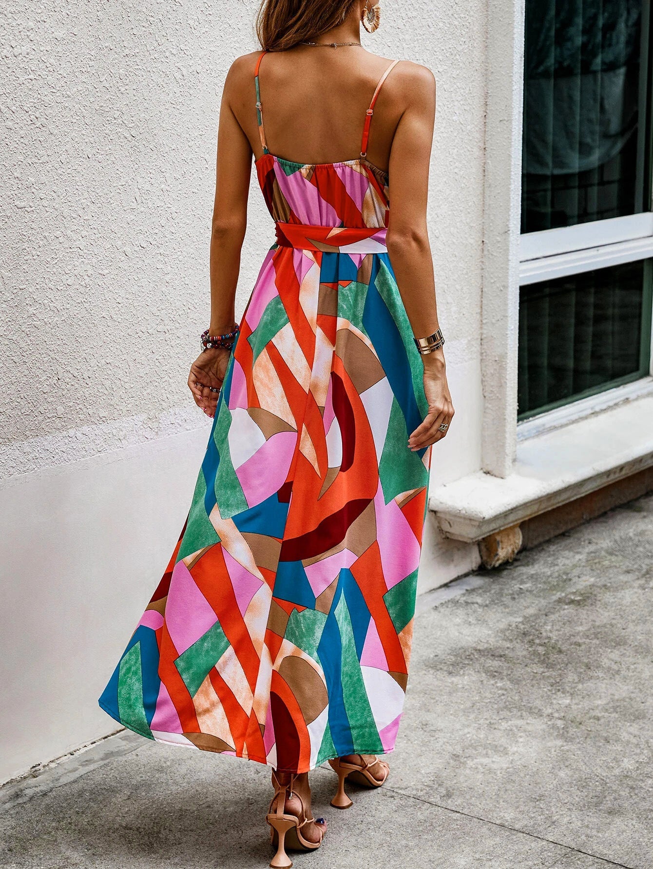 Yadira® | Women'S Asymmetric Maxi Dress With Colorful Geometric Design And Deep Slit - Image 3