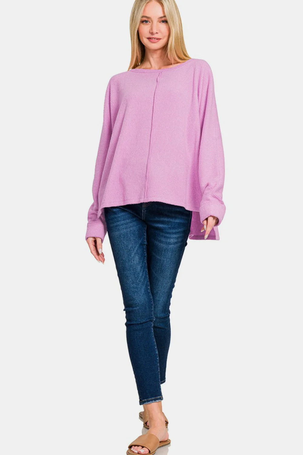 Yadira | Zenana high-low t-shirt with side slit and crew neck - Image 3