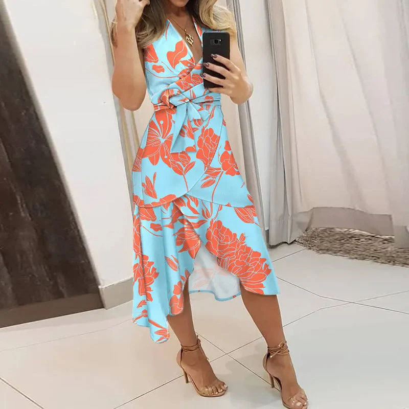 Yanet® | Women'S Asymmetric Maxi Dress With Floral Moulage Design And Adjustable Belt - Image 4