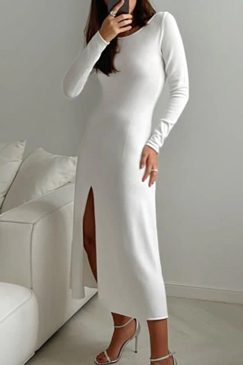 Yara | Casual, simple dresses with a fixed slit and an A-line O-neck - Image 3