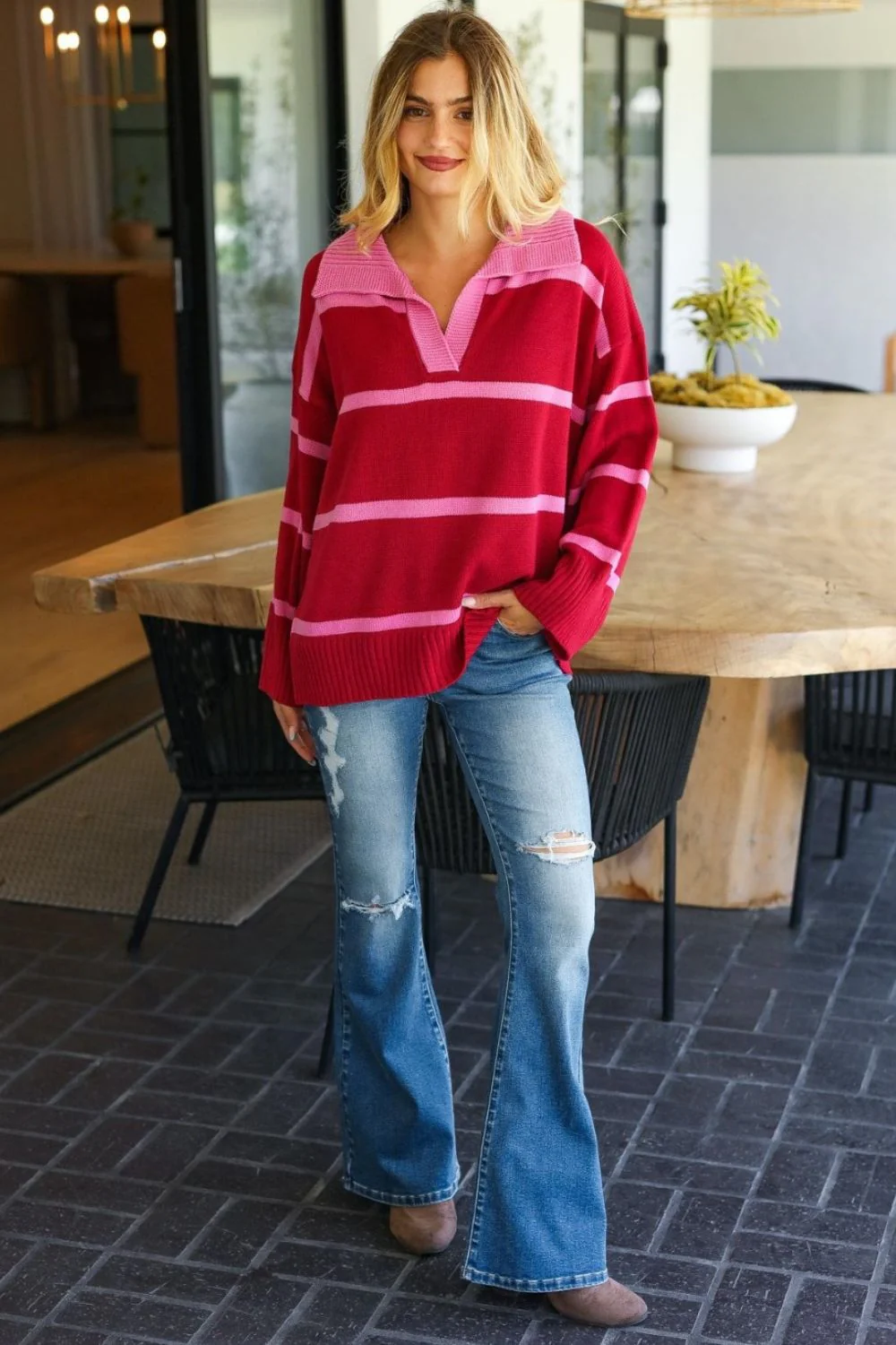 Yasmina | Striped contrast sweater with collar from Haptics - Image 5