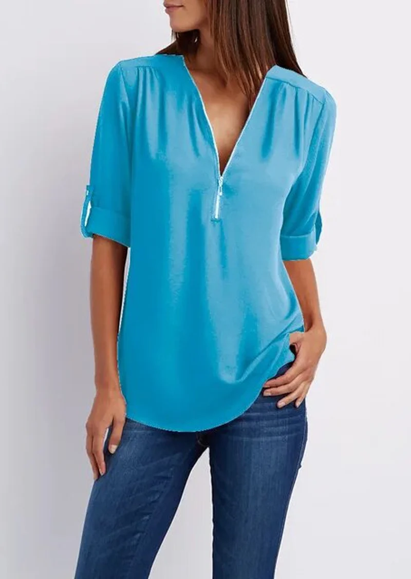 Yasmina® | V-Neck Blouse With Zip - Image 2