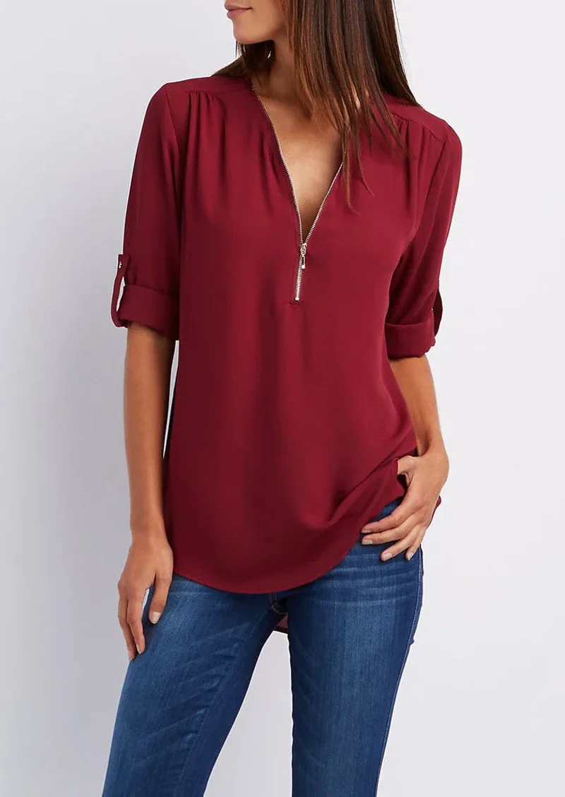 Yasmina® | V-Neck Blouse With Zip - Image 5