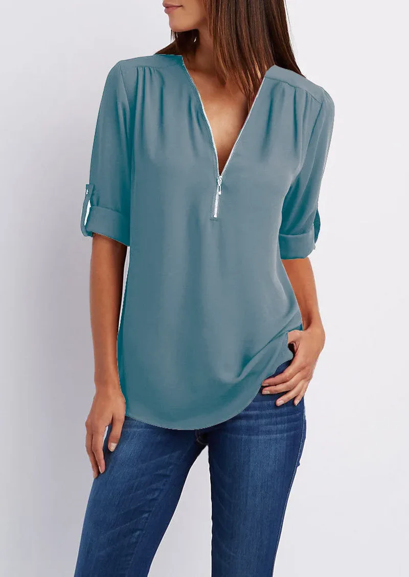 Yasmina® | V-Neck Blouse With Zip - Image 6