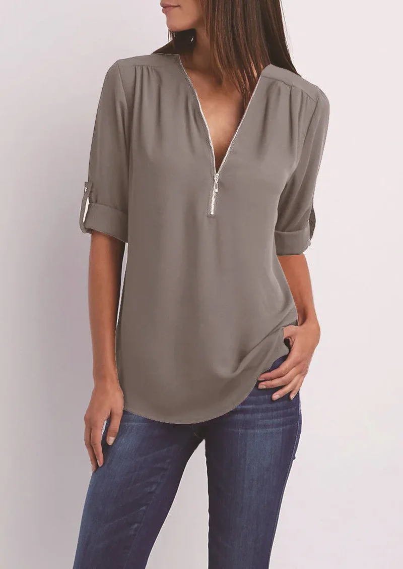 Yasmina® | V-Neck Blouse With Zip - Image 7