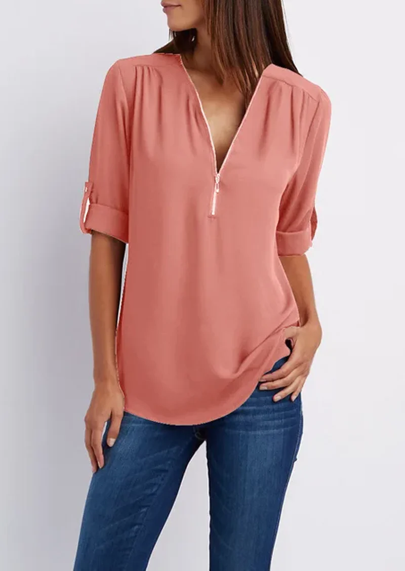 Yasmina® | V-Neck Blouse With Zip - Image 9