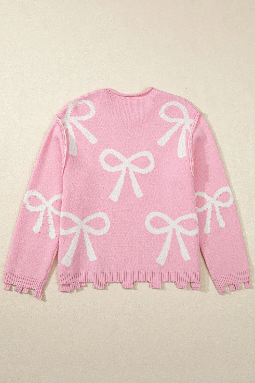 Yessica | Long-sleeved crew neck sweater with pearl detail and bow - Image 4