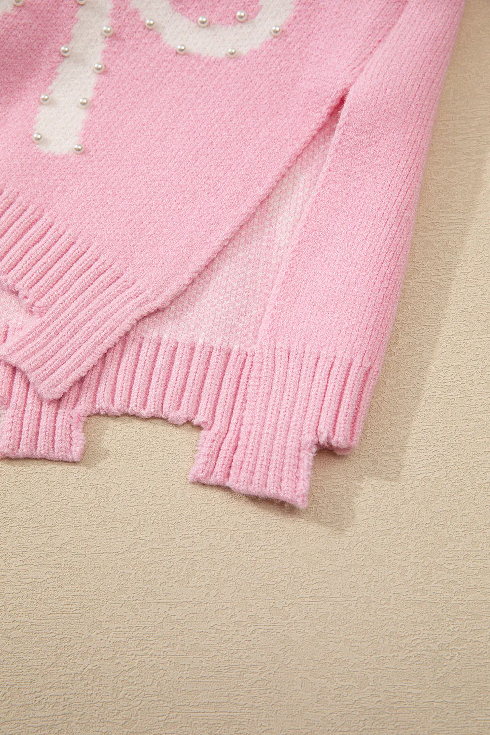 Yessica | Long-sleeved crew neck sweater with pearl detail and bow - Image 7