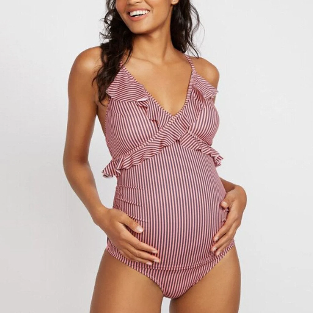 Yeva® | Maternity Swimsuit With Ruffles And Cross-Shoulder Straps - Image 4