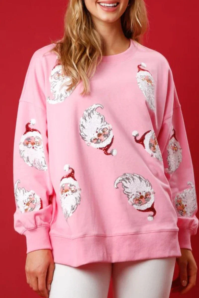 Yoselin | Casual Santa Claus tops with sequins and O-neck