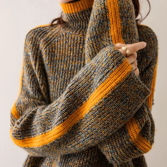 Zahira | Cozy knit turtleneck sweater with bold stripes - Image 2